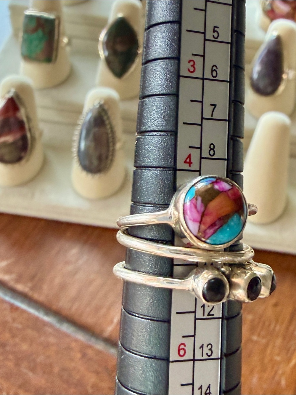 Sterling Silver 625 cotton candy/ black onyx stack size 5